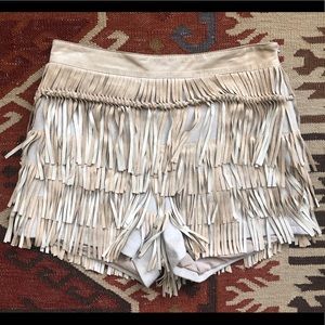 Bebe Leather Fringe Shorts